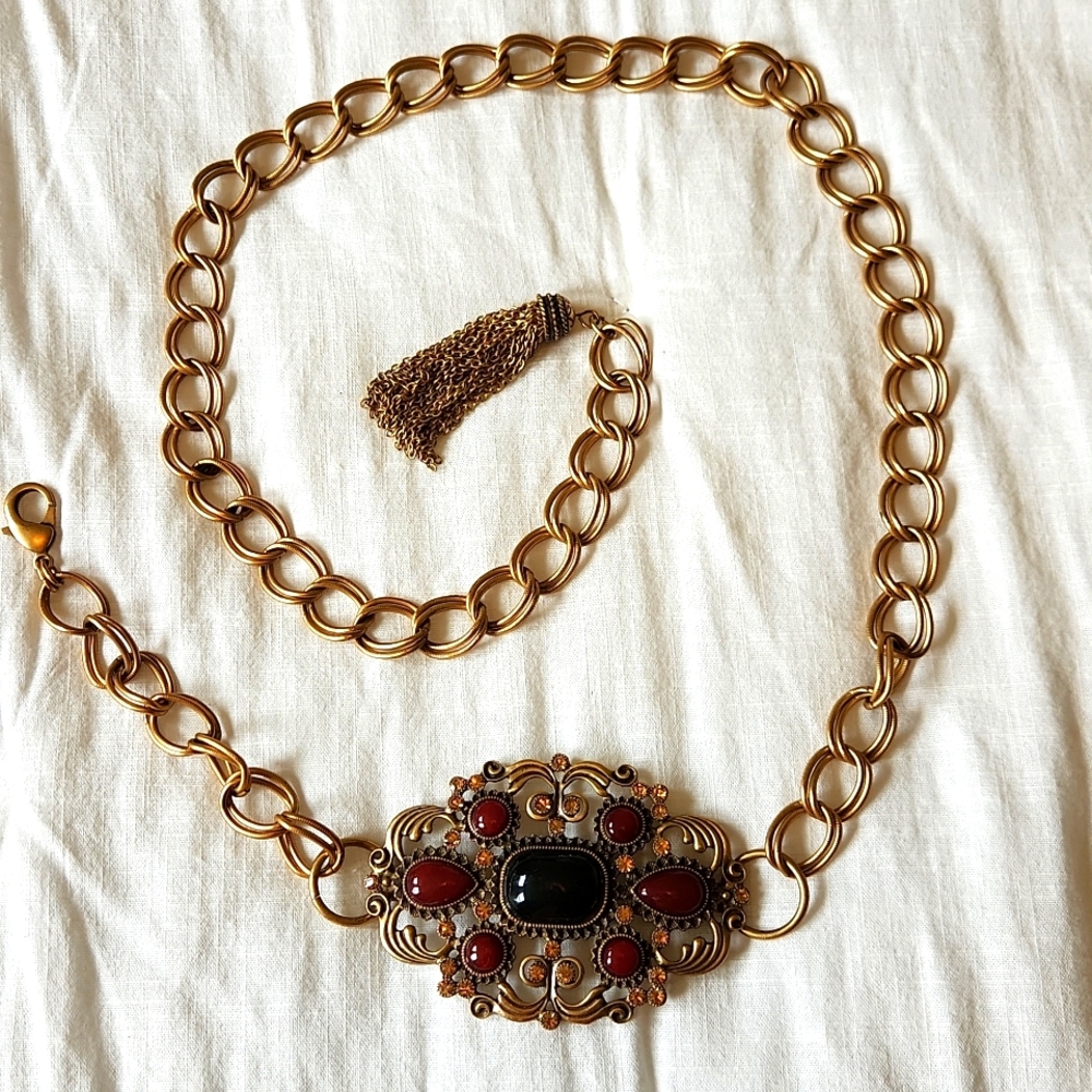 Chicos Gold Chain Belt with Ornate Medallion